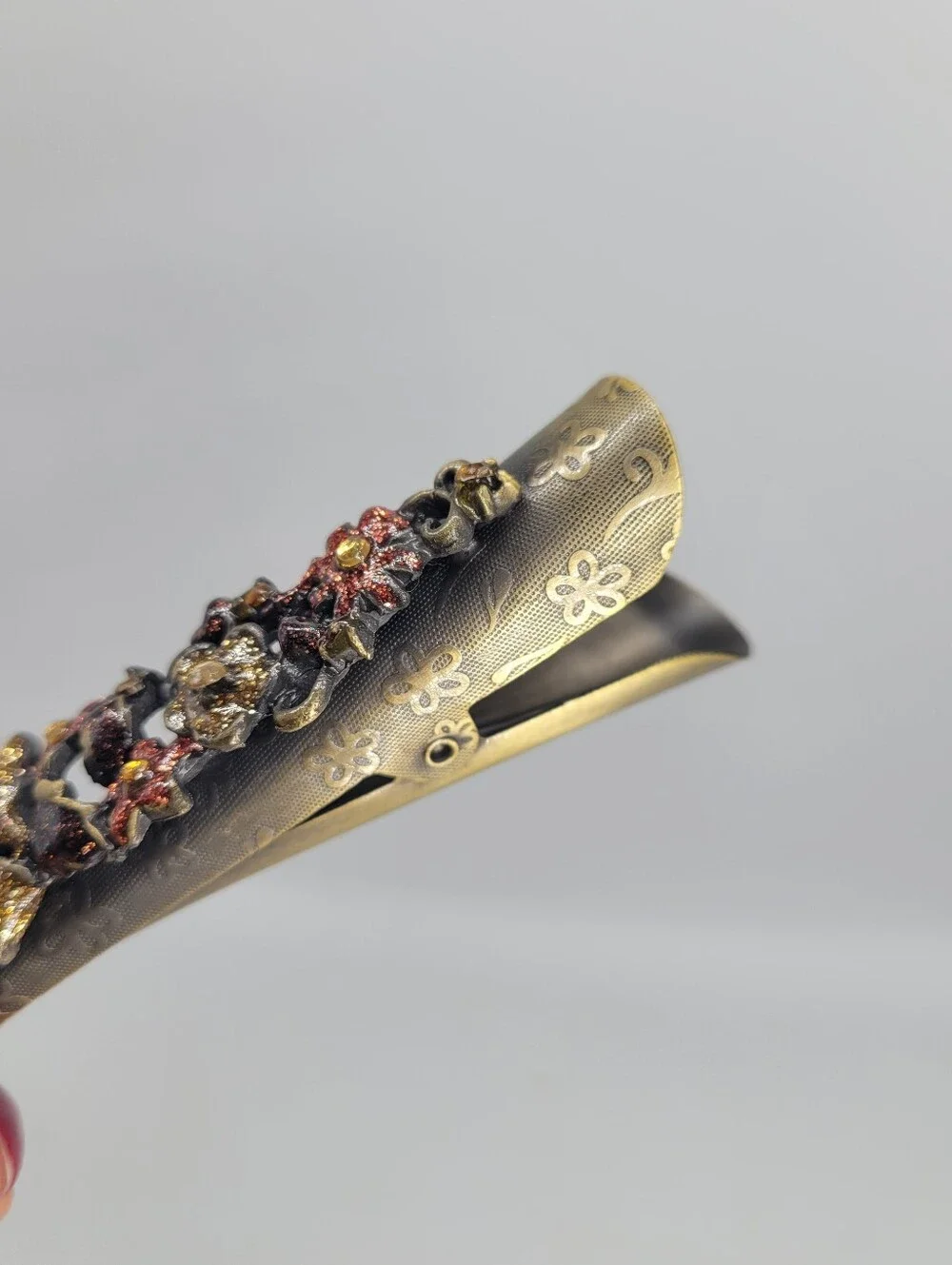 floral glitter design vintage style autumn hued hair barrette steampunk style